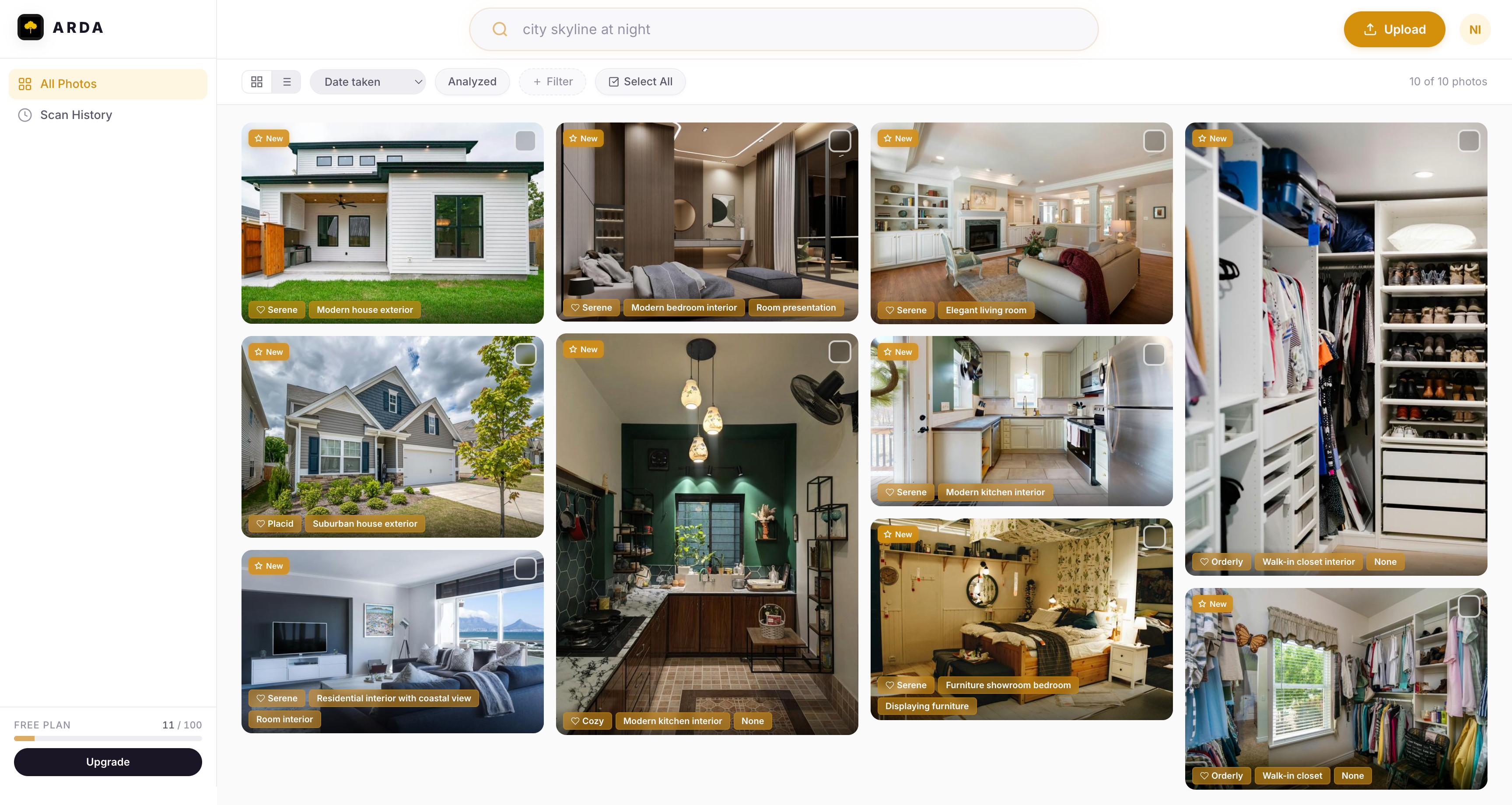Arda app screenshot showing real estate listing photos being analyzed